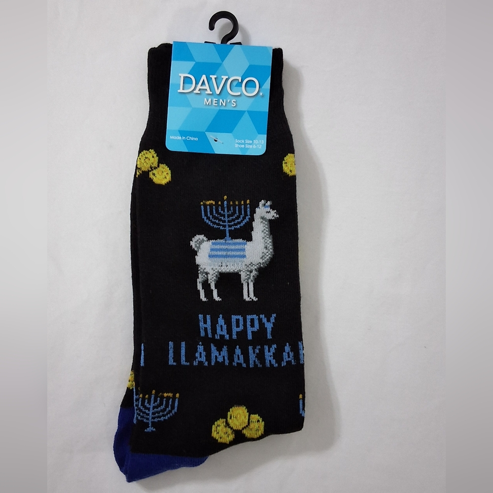 DAVCO Men's Happy Llamakah Hanukkah Llama Crew Socks,Shoe Size: 6-12, NWT